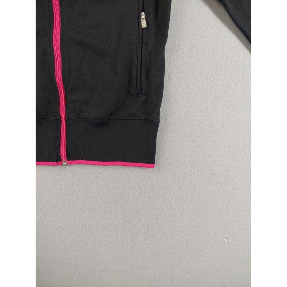 Nike Women Track Jacket M Black Pink Swoosh Logo Full Zip Mock Neck Retro Y2K - Picture 5 of 16